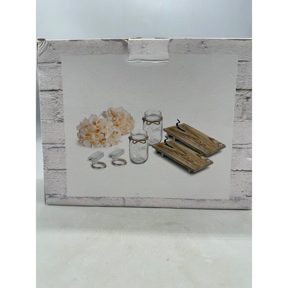 Hanging Mason Jar Sconces Set LED Fairy Lights Silk Hydrangea Flowers Decor READ - Picture 5 of 9